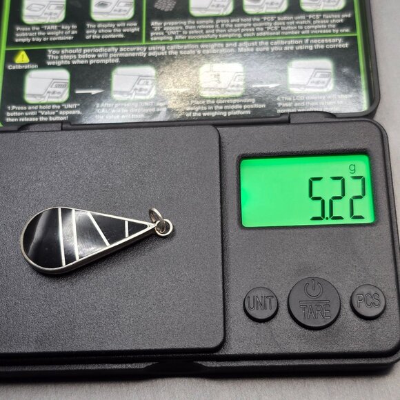 VTG Sterling Silver Black Onyx Inlay Pendant 1.5" Native Style Teardrop - Picture 9 of 9